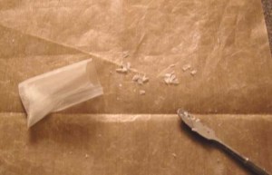 (4) When the conditioner is totally dry, scrape each circle of residue from the Teflon sheet and place that portion of dried conditioner into a wax-paper bag. Seal with tape. Place the collection of wax-paper bags into a zip-top hobby bag for additional protection from puncture and dampness.